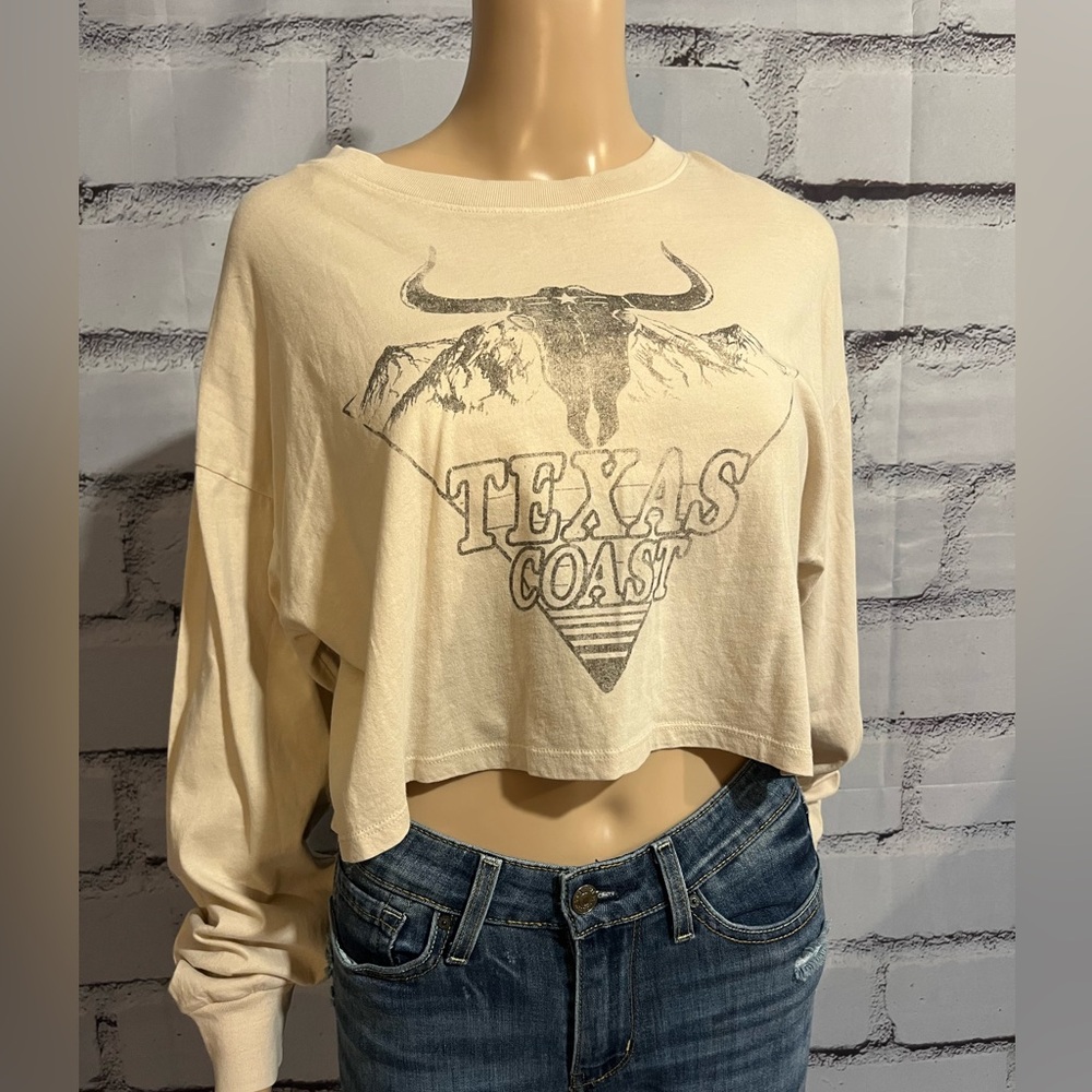 New With Tags Forever 21 Texas Coast Long Sleeve Crop Top Size Small